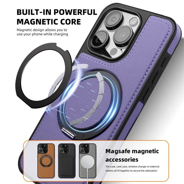 For iPhone 13 Pro Case Leather+PC+TPU Kickstand Phone Cover Compatible with MagSafe