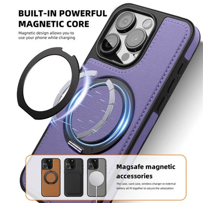 For iPhone 13 Pro Case Leather+PC+TPU Kickstand Phone Cover Compatible with MagSafe