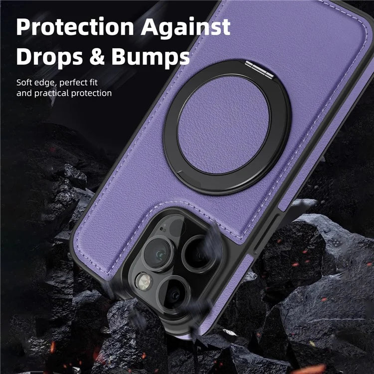 For iPhone 13 Pro Case Leather+PC+TPU Kickstand Phone Cover Compatible with MagSafe