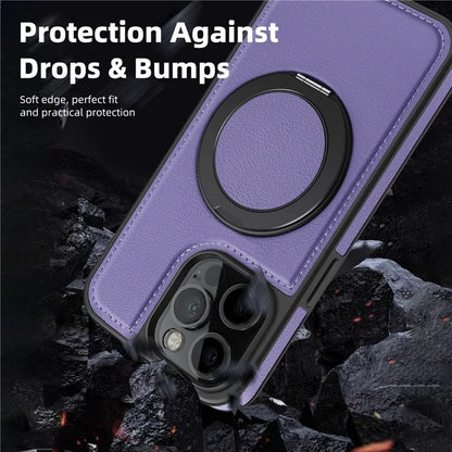 For iPhone 13 Pro Case Leather+PC+TPU Kickstand Phone Cover Compatible with MagSafe