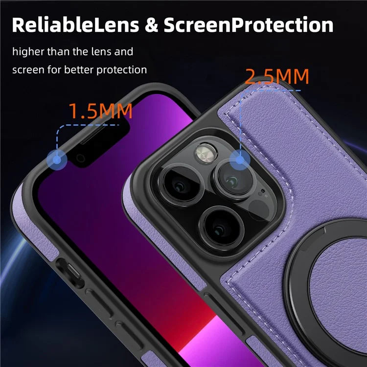 For iPhone 13 Pro Case Leather+PC+TPU Kickstand Phone Cover Compatible with MagSafe