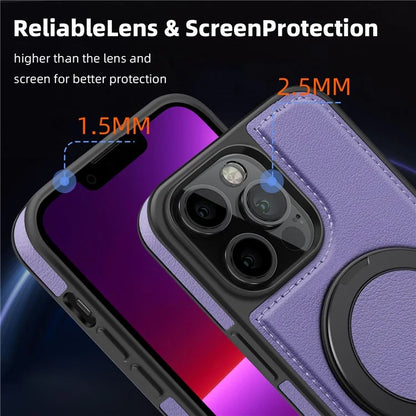 For iPhone 13 Pro Case Leather+PC+TPU Kickstand Phone Cover Compatible with MagSafe