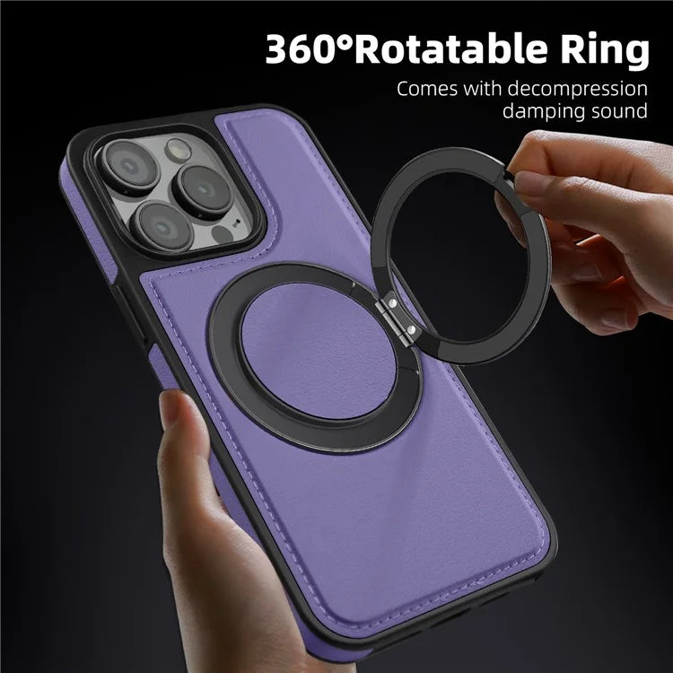 For iPhone 13 Pro Case Leather+PC+TPU Kickstand Phone Cover Compatible with MagSafe