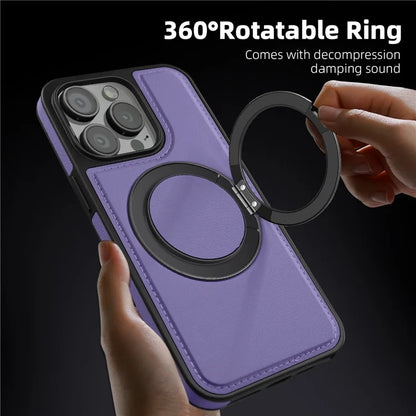 For iPhone 13 Pro Case Leather+PC+TPU Kickstand Phone Cover Compatible with MagSafe