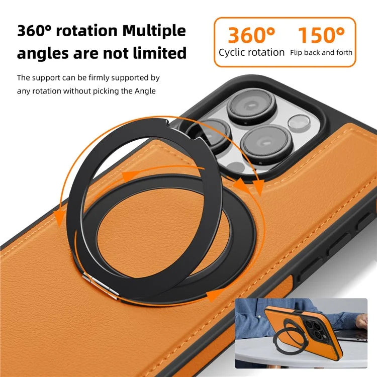 For iPhone 13 Pro Case Leather+PC+TPU Kickstand Phone Cover Compatible with MagSafe