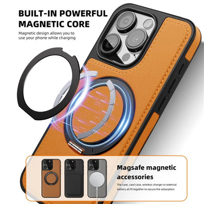 For iPhone 13 Pro Case Leather+PC+TPU Kickstand Phone Cover Compatible with MagSafe