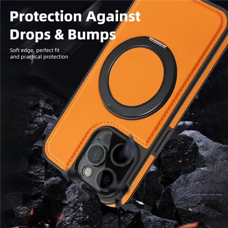 For iPhone 13 Pro Case Leather+PC+TPU Kickstand Phone Cover Compatible with MagSafe