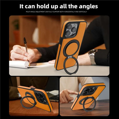 For iPhone 13 Pro Case Leather+PC+TPU Kickstand Phone Cover Compatible with MagSafe