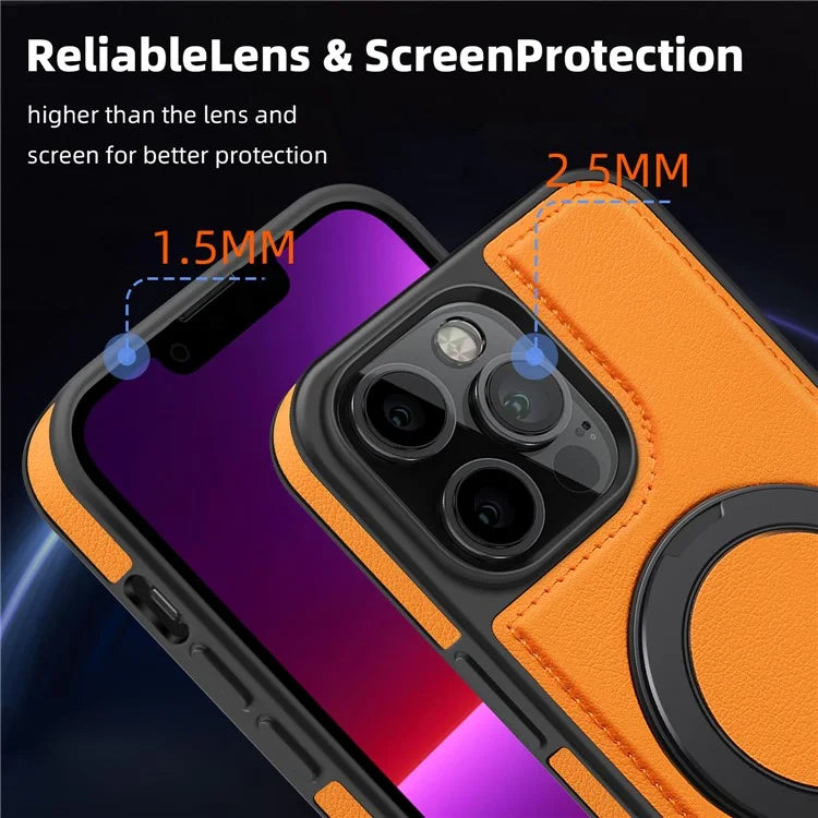 For iPhone 13 Pro Case Leather+PC+TPU Kickstand Phone Cover Compatible with MagSafe