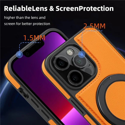 For iPhone 13 Pro Case Leather+PC+TPU Kickstand Phone Cover Compatible with MagSafe