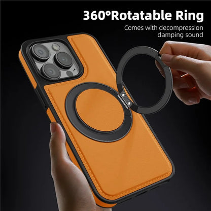For iPhone 13 Pro Case Leather+PC+TPU Kickstand Phone Cover Compatible with MagSafe