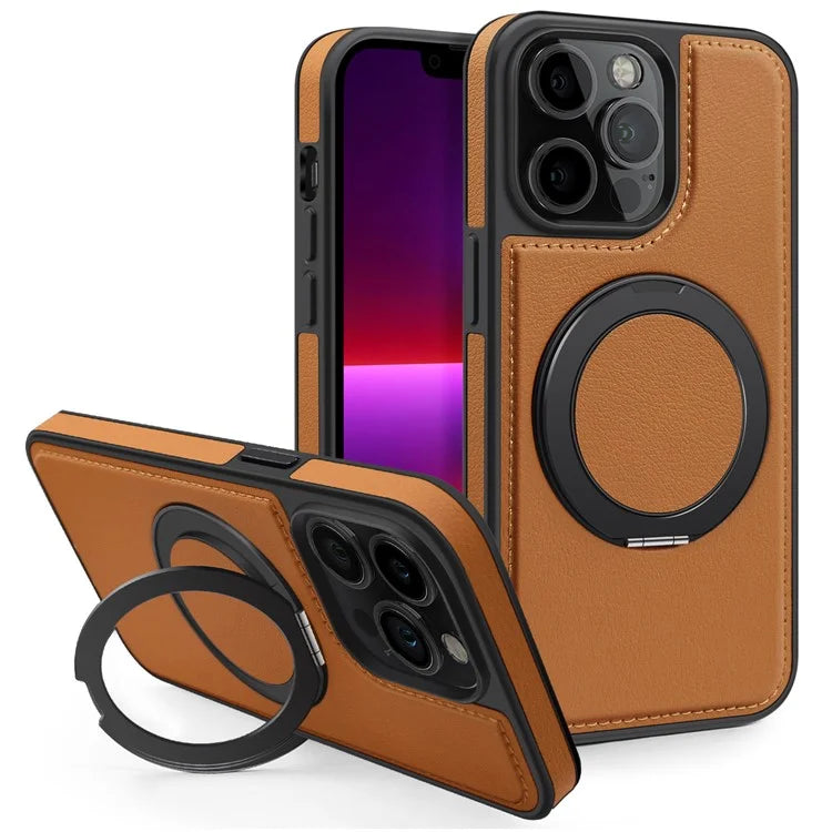 For iPhone 13 Pro Case Leather+PC+TPU Kickstand Phone Cover Compatible with MagSafe