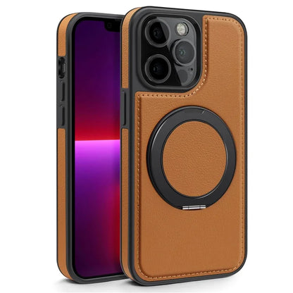 For iPhone 13 Pro Case Leather+PC+TPU Kickstand Phone Cover Compatible with MagSafe