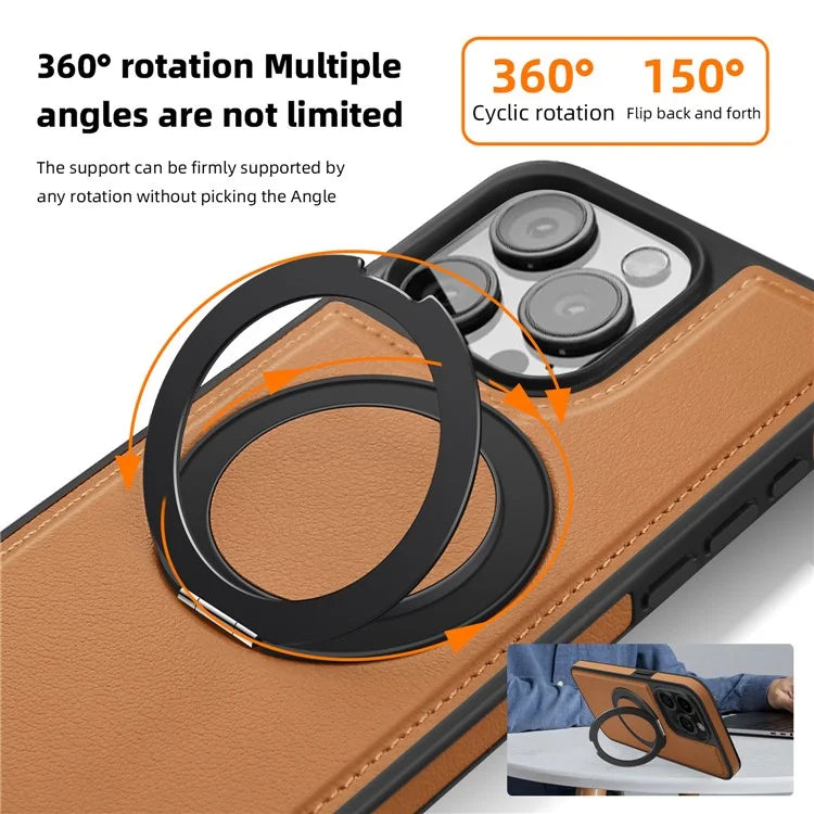 For iPhone 13 Pro Case Leather+PC+TPU Kickstand Phone Cover Compatible with MagSafe