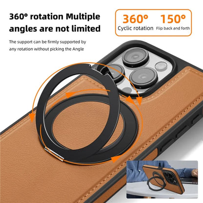 For iPhone 13 Pro Case Leather+PC+TPU Kickstand Phone Cover Compatible with MagSafe