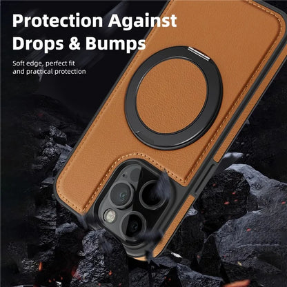 For iPhone 13 Pro Case Leather+PC+TPU Kickstand Phone Cover Compatible with MagSafe