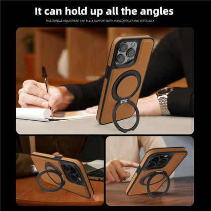 For iPhone 13 Pro Case Leather+PC+TPU Kickstand Phone Cover Compatible with MagSafe