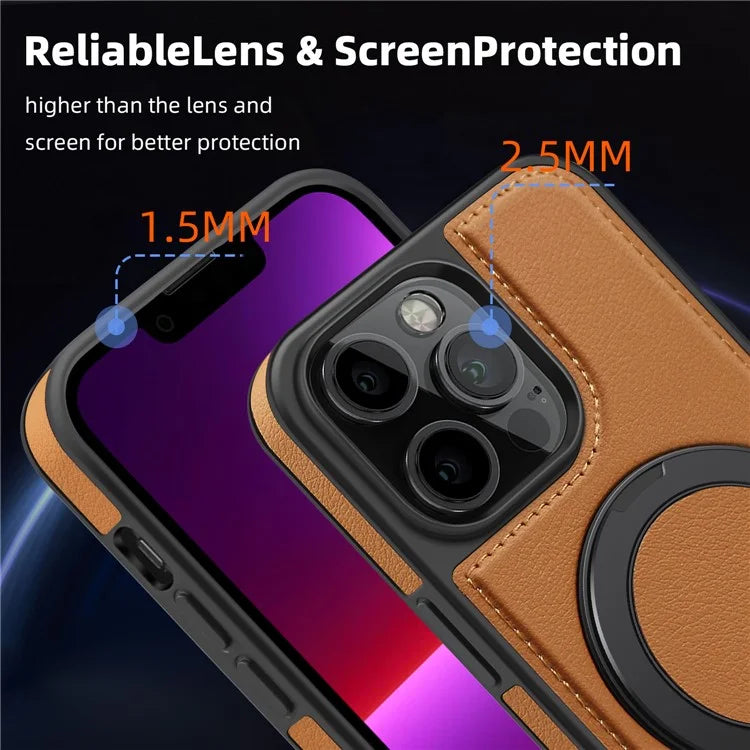 For iPhone 13 Pro Case Leather+PC+TPU Kickstand Phone Cover Compatible with MagSafe