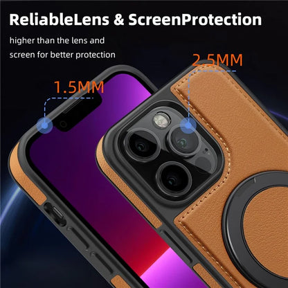 For iPhone 13 Pro Case Leather+PC+TPU Kickstand Phone Cover Compatible with MagSafe