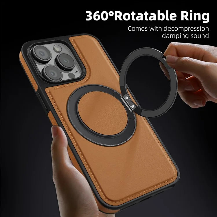 For iPhone 13 Pro Case Leather+PC+TPU Kickstand Phone Cover Compatible with MagSafe