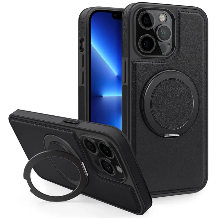 For iPhone 13 Pro Max Case Compatible with MagSafe Leather+PC+TPU Kickstand Phone Cover