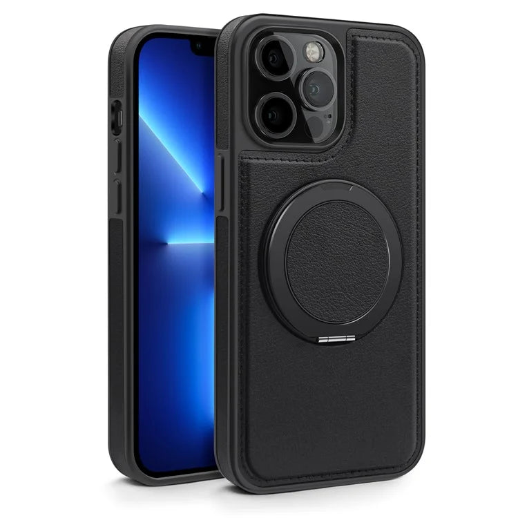 For iPhone 13 Pro Max Case Compatible with MagSafe Leather+PC+TPU Kickstand Phone Cover