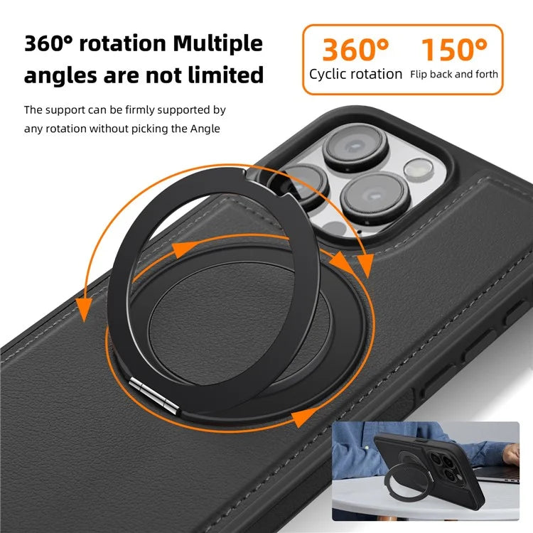For iPhone 13 Pro Max Case Compatible with MagSafe Leather+PC+TPU Kickstand Phone Cover