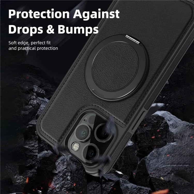 For iPhone 13 Pro Max Case Compatible with MagSafe Leather+PC+TPU Kickstand Phone Cover
