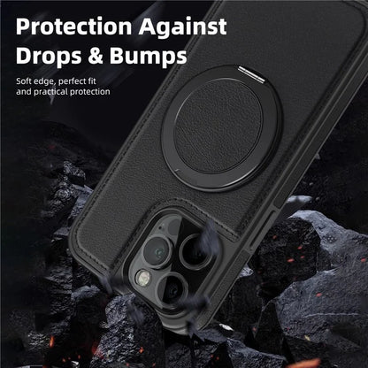 For iPhone 13 Pro Max Case Compatible with MagSafe Leather+PC+TPU Kickstand Phone Cover