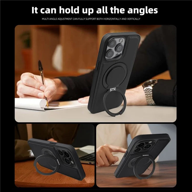For iPhone 13 Pro Max Case Compatible with MagSafe Leather+PC+TPU Kickstand Phone Cover