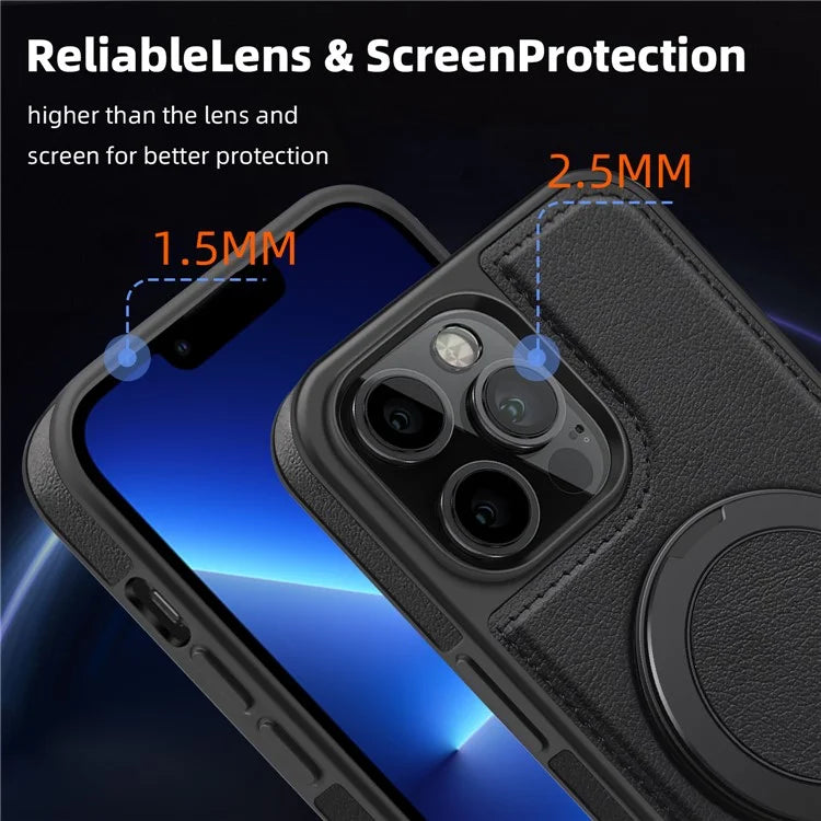 For iPhone 13 Pro Max Case Compatible with MagSafe Leather+PC+TPU Kickstand Phone Cover