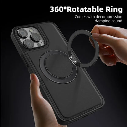 For iPhone 13 Pro Max Case Compatible with MagSafe Leather+PC+TPU Kickstand Phone Cover