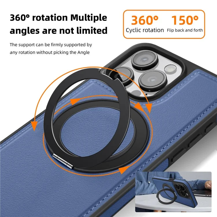 For iPhone 13 Pro Max Case Compatible with MagSafe Leather+PC+TPU Kickstand Phone Cover