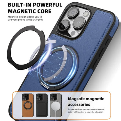 For iPhone 13 Pro Max Case Compatible with MagSafe Leather+PC+TPU Kickstand Phone Cover