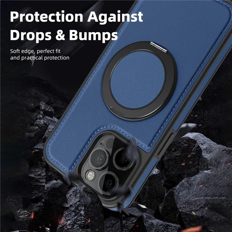 For iPhone 13 Pro Max Case Compatible with MagSafe Leather+PC+TPU Kickstand Phone Cover
