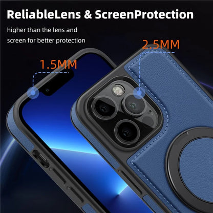 For iPhone 13 Pro Max Case Compatible with MagSafe Leather+PC+TPU Kickstand Phone Cover