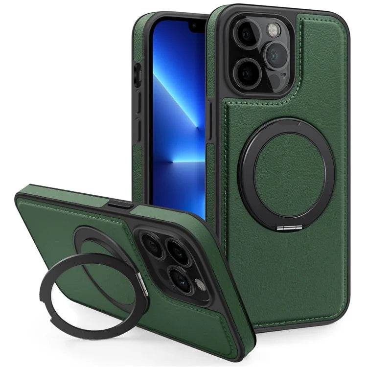 For iPhone 13 Pro Max Case Compatible with MagSafe Leather+PC+TPU Kickstand Phone Cover