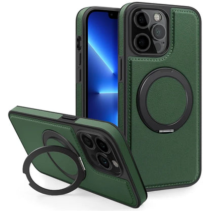 For iPhone 13 Pro Max Case Compatible with MagSafe Leather+PC+TPU Kickstand Phone Cover