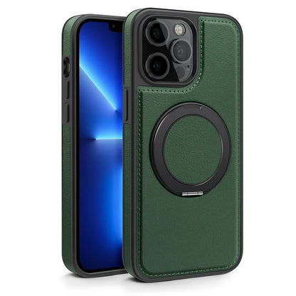 For iPhone 13 Pro Max Case Compatible with MagSafe Leather+PC+TPU Kickstand Phone Cover