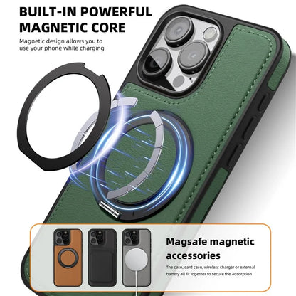 For iPhone 13 Pro Max Case Compatible with MagSafe Leather+PC+TPU Kickstand Phone Cover