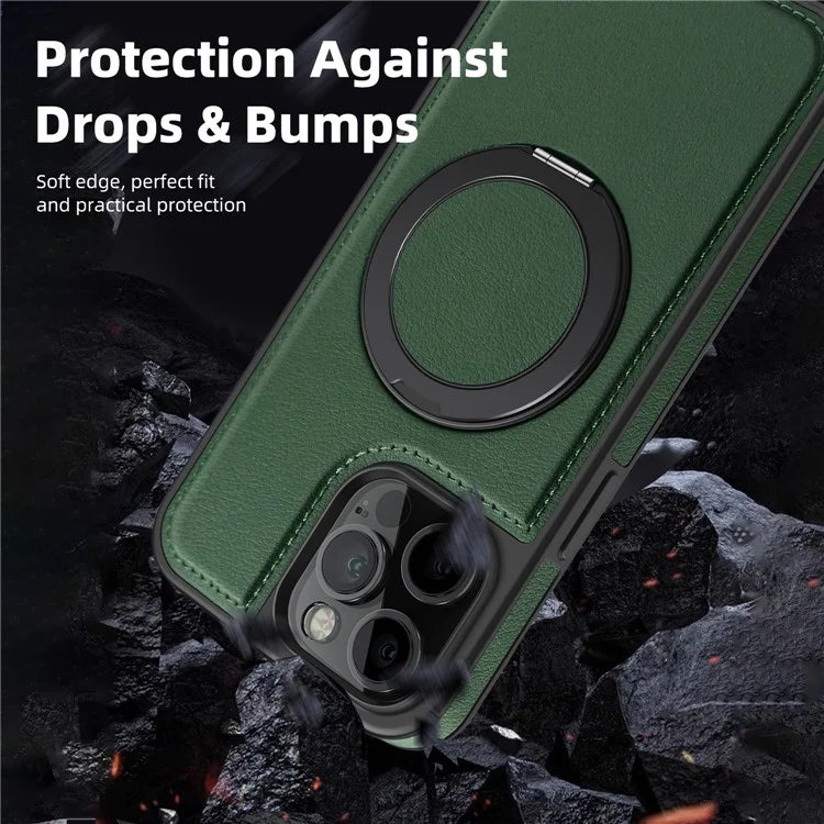 For iPhone 13 Pro Max Case Compatible with MagSafe Leather+PC+TPU Kickstand Phone Cover