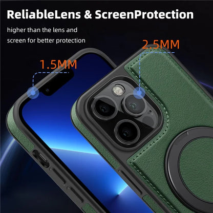 For iPhone 13 Pro Max Case Compatible with MagSafe Leather+PC+TPU Kickstand Phone Cover
