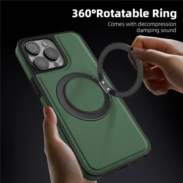 For iPhone 13 Pro Max Case Compatible with MagSafe Leather+PC+TPU Kickstand Phone Cover