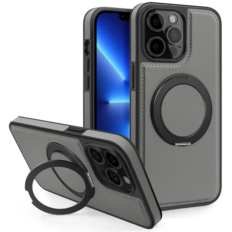 For iPhone 13 Pro Max Case Compatible with MagSafe Leather+PC+TPU Kickstand Phone Cover