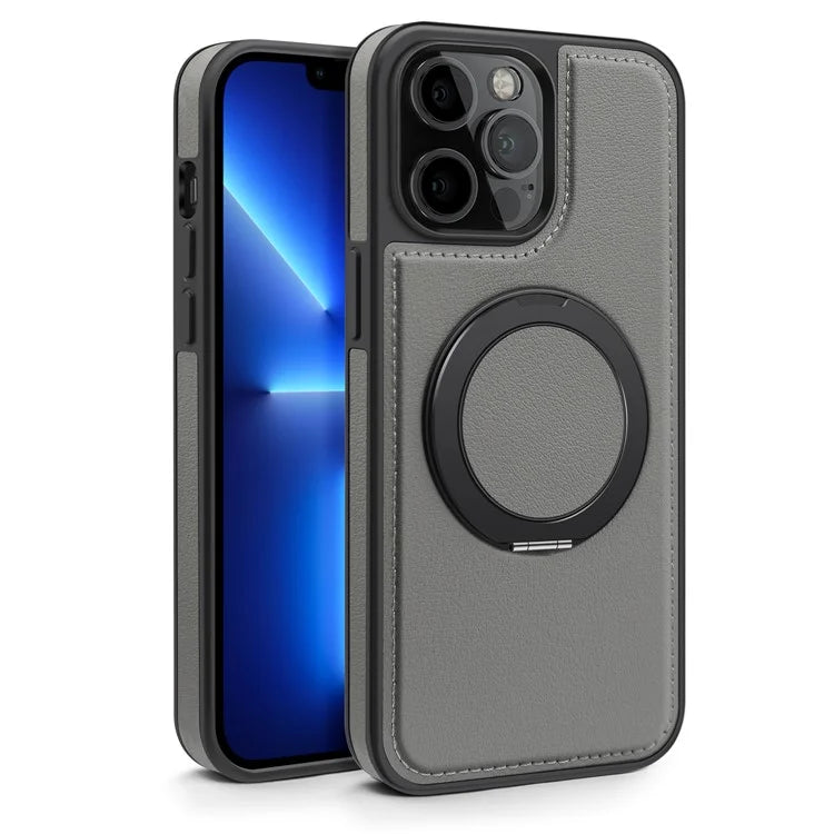 For iPhone 13 Pro Max Case Compatible with MagSafe Leather+PC+TPU Kickstand Phone Cover