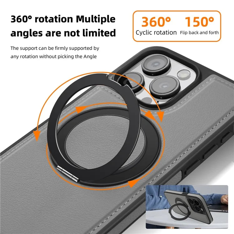 For iPhone 13 Pro Max Case Compatible with MagSafe Leather+PC+TPU Kickstand Phone Cover