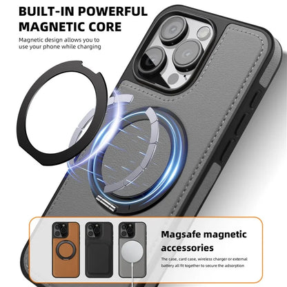 For iPhone 13 Pro Max Case Compatible with MagSafe Leather+PC+TPU Kickstand Phone Cover