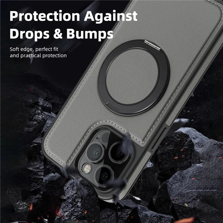 For iPhone 13 Pro Max Case Compatible with MagSafe Leather+PC+TPU Kickstand Phone Cover
