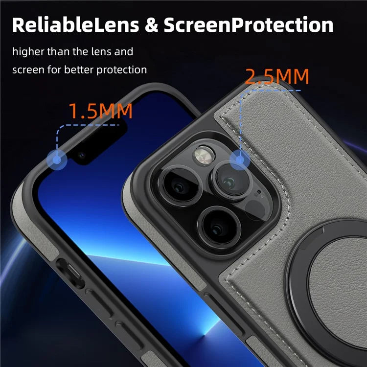 For iPhone 13 Pro Max Case Compatible with MagSafe Leather+PC+TPU Kickstand Phone Cover