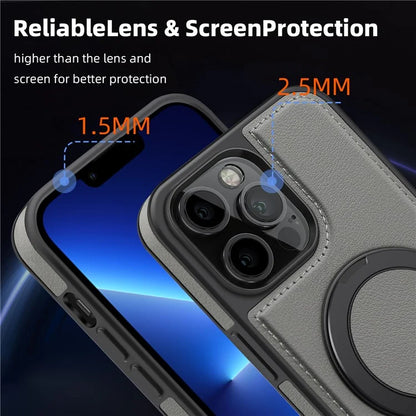 For iPhone 13 Pro Max Case Compatible with MagSafe Leather+PC+TPU Kickstand Phone Cover